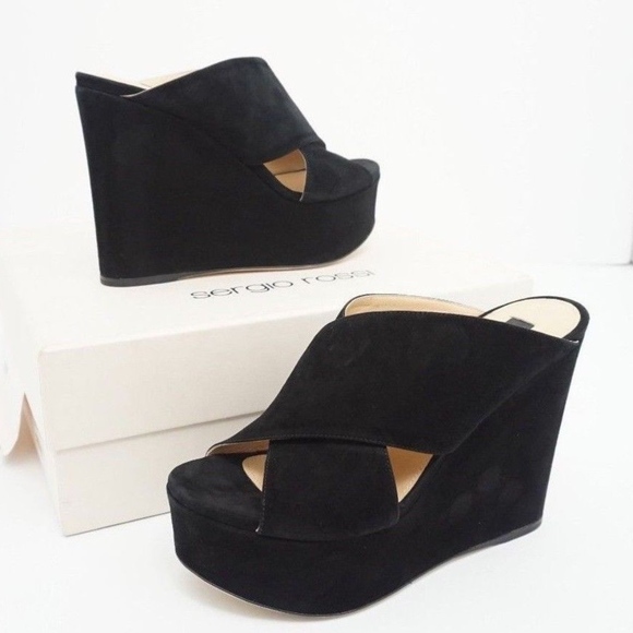 Sergio Rossi Shoes - 🆕 Sergio Rossi Wedge Platform Sandals Black 6.5